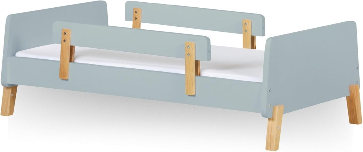 dadada Muse Blue Toddler Bed with 2 Removable Safety Rails. Low Profile Montessori Bed. Sturdy Solid Wood Frame, Fits Standard Crib Mattress, Easy to Assemble, Toddler Bed for Boys & Girls - Blue