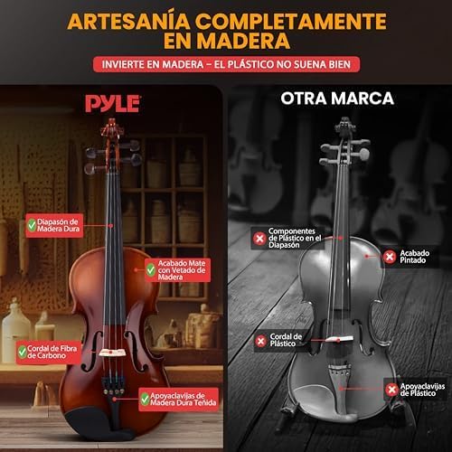 Pyle 3/4 Size Beginner Violin Starter Kit, Violin Starter Package with Travel Case & Bow, Extra Strings, Digital Tuner, Shoulder Rest & Cleaning Cloth for Students, Kids, Adults