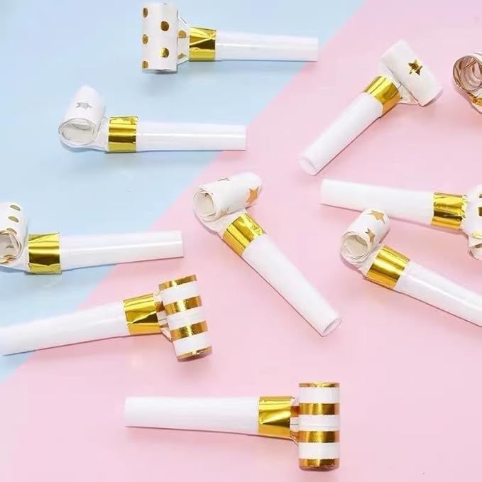 25pcs Party Blowers,Gilding Noisemakers Party Blowouts Squawkers Fringed Noise Maker,Birthday Noisemakers Birthday Blow Horns Party Whistles (25PCS Gold)