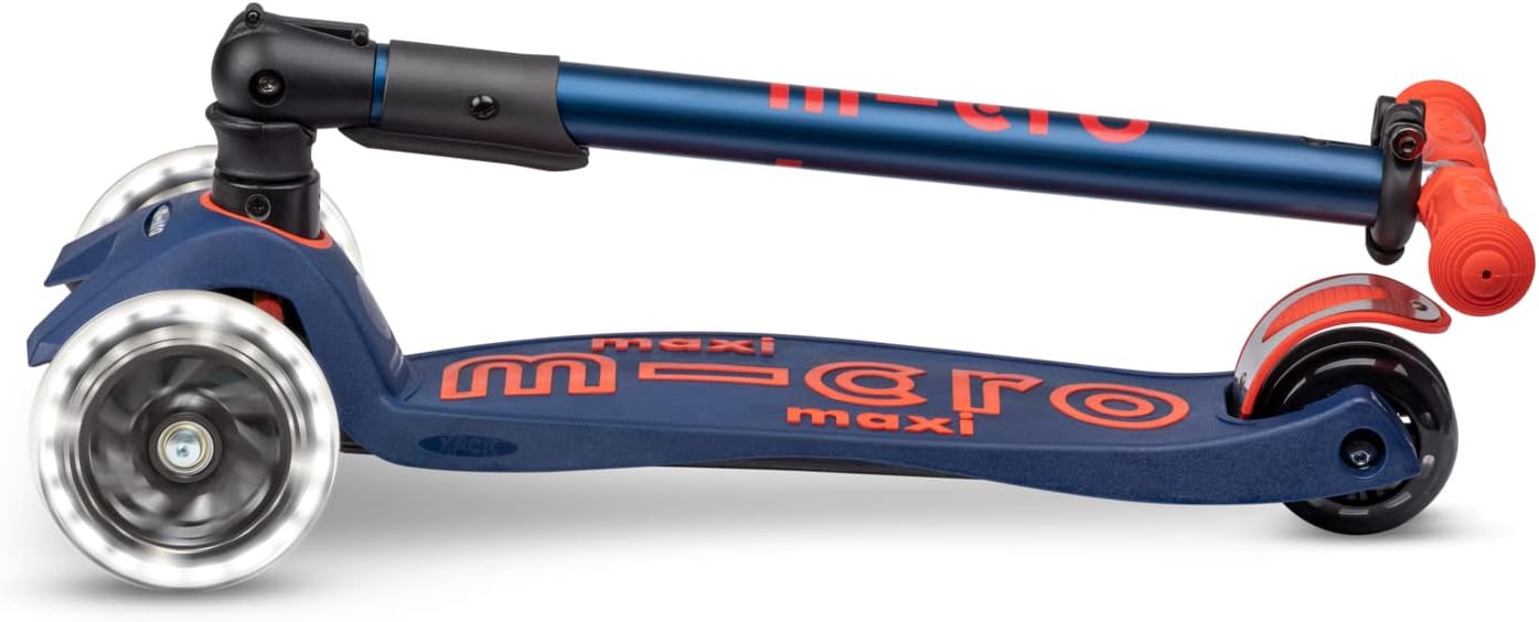 Micro Kickboard - Maxi Deluxe Foldable LED - Three Wheeled, Lean-to-Steer, Fold-to-Carry Swiss-Designed Micro Scooter for Kids with Motion-Activated Light-Up Wheels for Ages 5-12