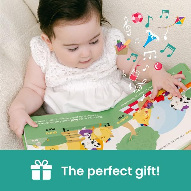 Binibi Spanish Musical Book for Babies & Toddlers 1-3 | Opuestos en el Parque | Bilingual Sound Book