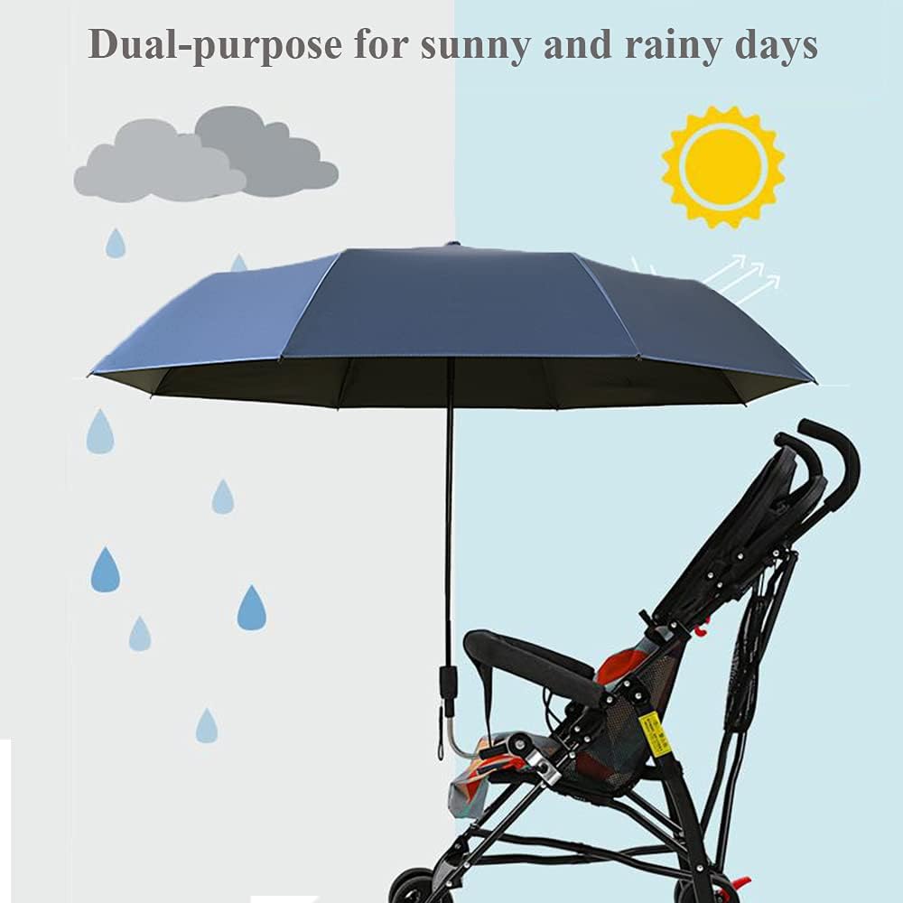 Universal Baby Parasol, Baby Stroller Sun Shade Sun Protection Sun Shade for Strollers, Waterproof Umbrella for Trolley Bike Wheelchair Buggy Fishing, Bicycle Umbrella with Holder Clip Clamp