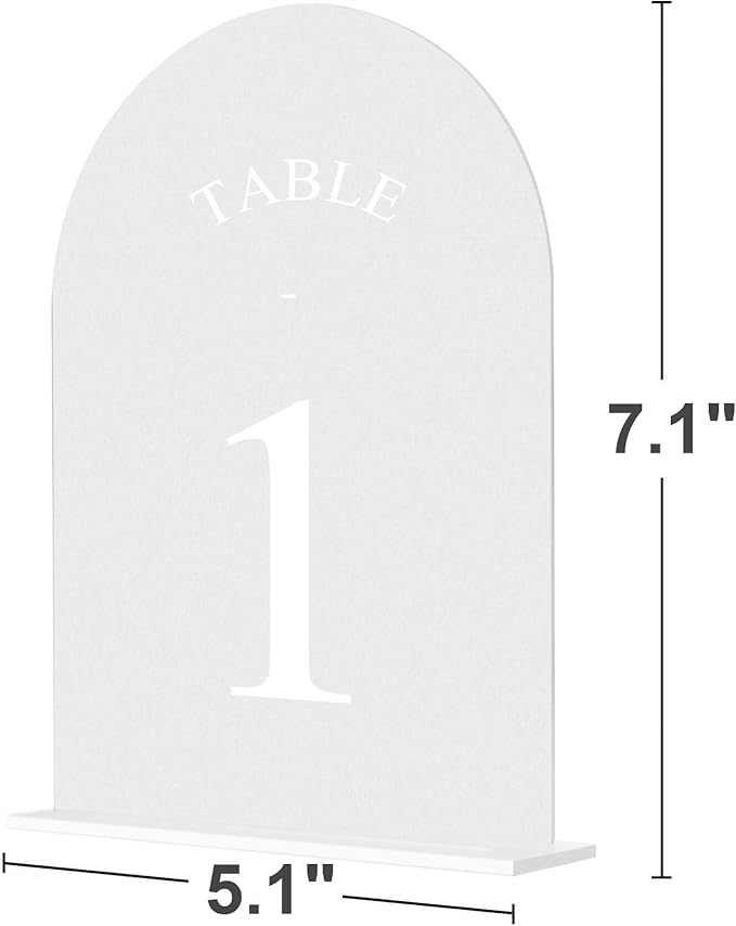 JOYIT Frosted Arch Wedding Table Numbers 1-10 with Stands – 5" X 7" Acrylic Sign Table Number Holders, Perfect for Wedding Receptions, Parties, Anniversaries, and Events