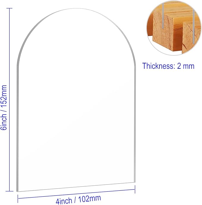 Clear Acrylic Sign with Wooden Stand Table Numbers DIY, 10 Pack Acrylic Sheets Table Signs for Wedding, 4x6 Inch Arch Signs Blank for Restaurant Party Bridal Shower (No printing included)