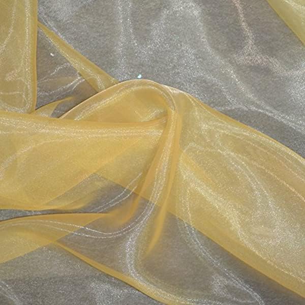 VDS Gold Organza Fabric, 25 Yards Continuous, 45” Wide, Wedding Party Decoration Iridescent Crystal Sheer Shiny Organza Tulle Bridal Dress DIY Crafts Costume Sewing Backdrop Arch Cloth