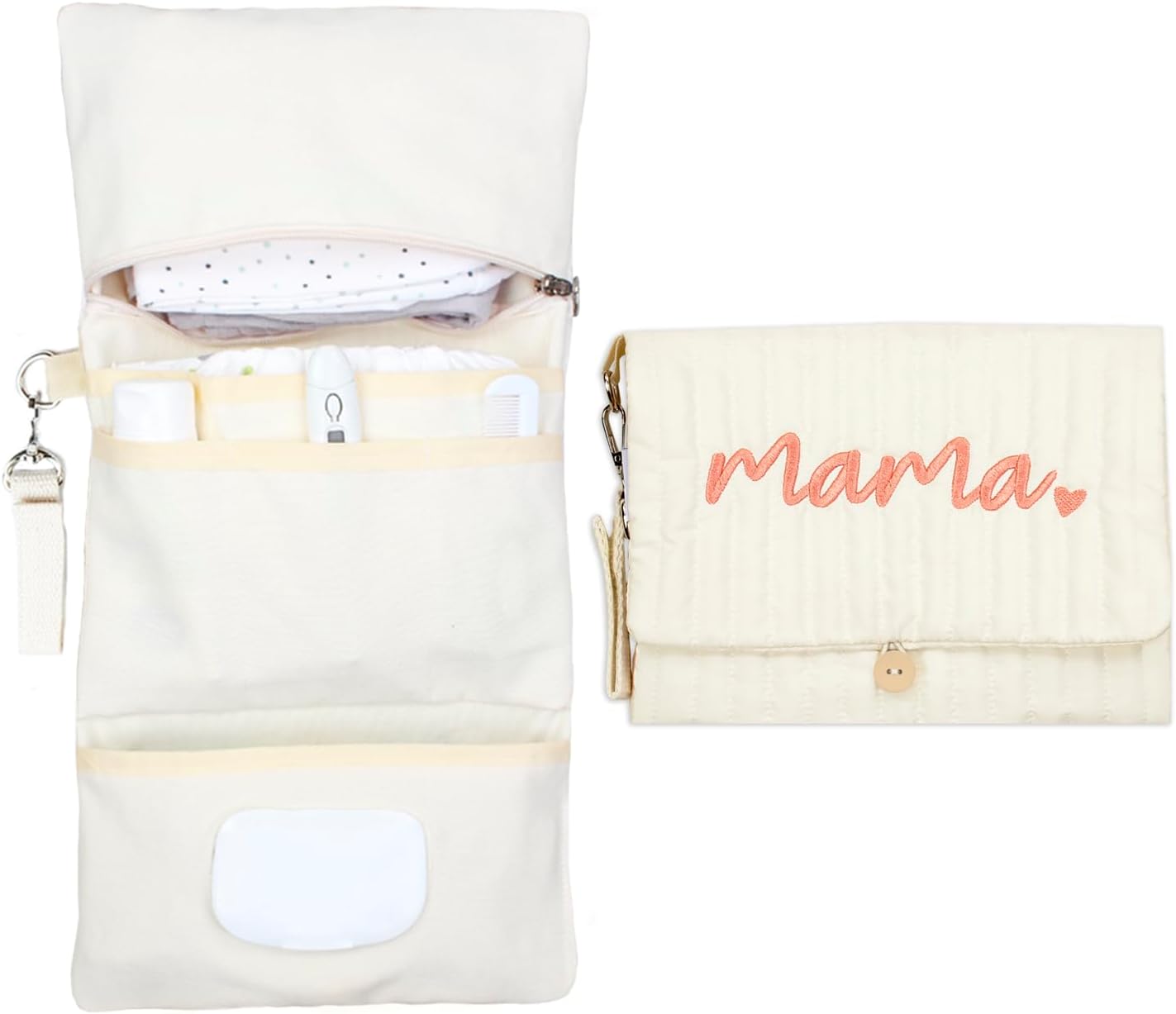 Baby Bag Organizer, Portable Baby Stroller Mini Diaper Bag Handbag Travel Set with, Quilted with Stroller Straps (Mama)