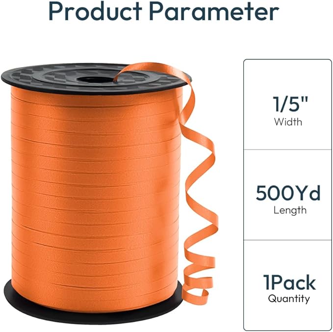 KMER LIFE Premium Orange Curling Ribbon, 1/5" Wide x 500 Yards Christmas Curling Ribbons for Gift Wrapping, Party Decoration, Balloon String, Ribbons for Florist Flower (1 Roll)