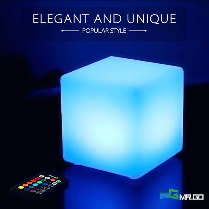 Mr.Go 10-inch Rechargeable LED Cube Light w/Remote, 16 RGB Colors & Dimmable LED Cube Lamp Night Light Mood Lamp, Ambient Decorative Lighting, Cordless & Waterproof for Indoor Outdoor Use