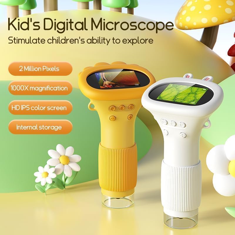 Kids Microscope - Ashfly 1000X Portable Microscope for Kids, Photo & Video Miniscope Pocket Microscope Gifts, 2'' Digital Screen Microscopes for 3-12 Age Years Old Boys Girls Toys