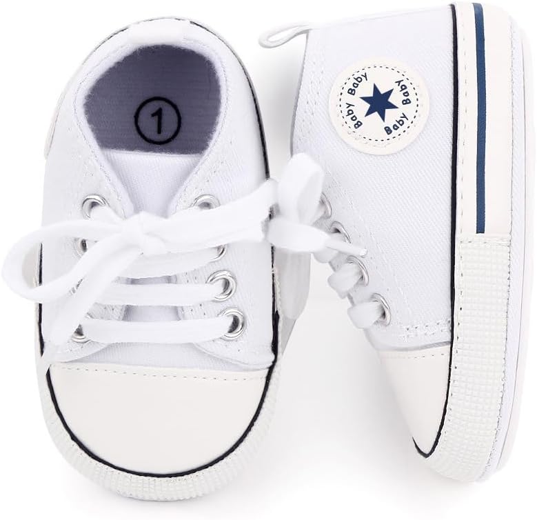 Unisex Baby Girls Boys Canvas High-top Shoes, Newborn Infant Anti-Slip Soft Sole Frist Walking Breathable Sneakers