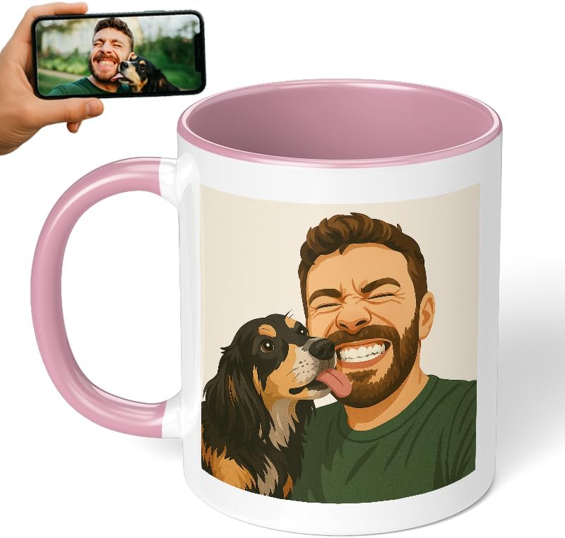 Personalized Coffee Mug, Custom Drawing Portrait Gift, Funny Customized Coffee Gift for Men & Women, Custom Mugs with Pictures, Pink 11oz Customized Ceramic Tea Cup
