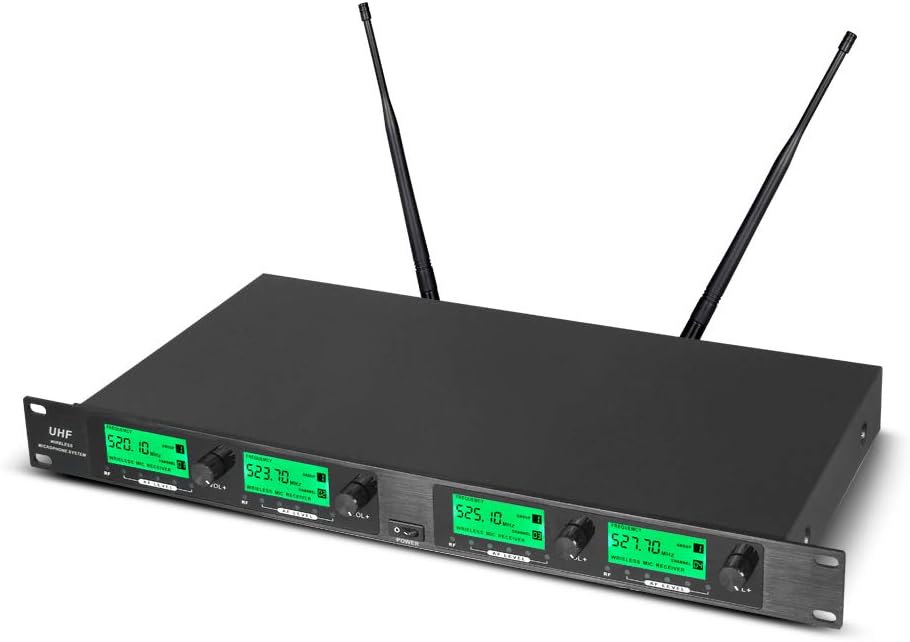 UHF Wireless Microphone System 4 Channel Microphones 4 Handheld Karaoke DJ Mic Karaoke System Whole Metal Mic Karaoke System for Church Speaking Conference Wedding Party Frequency A