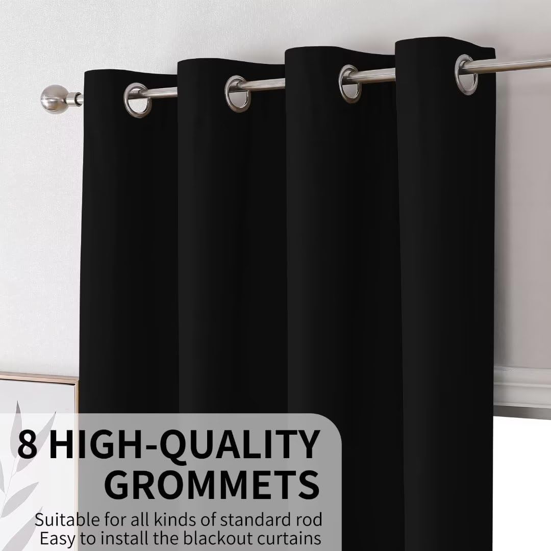 Joydeco 100% Blackout Curtains 72 Inch Long, Black Black Out Curtains for Bedroom Windows, Room Darkening Thermal Insulated Short Textured Grommets Drapes for Living Room