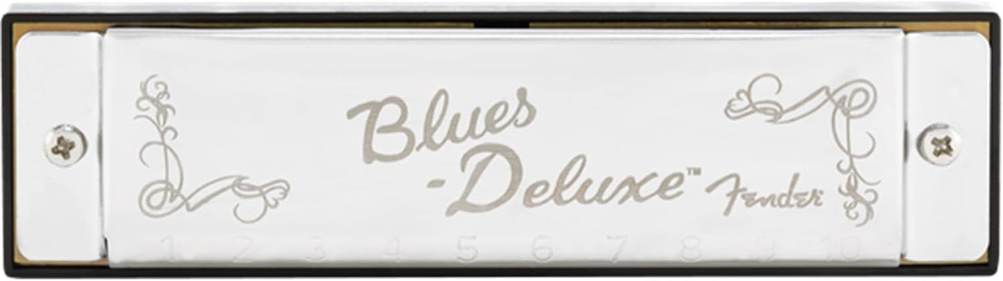 Fender Blues Deluxe Harmonica - Key of A Bundle with Carrying Case, Austin Bazaar Online Manual, and Polishing Cloth