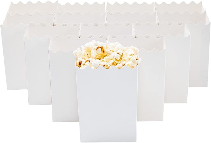 Juvale 100 Pack Mini Popcorn Boxes for Party, Bulk White Popcorn Containers for Movie Night Decorations (3 x 4 In) - Carnival Decor