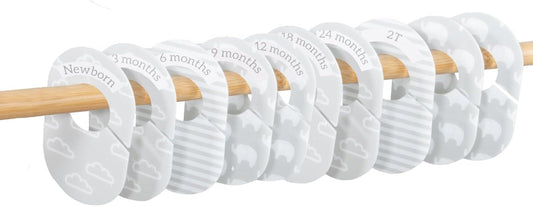 The Peanutshell 10 Pack Baby Closet Dividers Boy or Girl, Baby Clothes Organizer, Toddler Hanger, Closet Size Dividers, Nursery Organization for Clothing Storage, Newborn to 2T; Elephant Nursery Decor