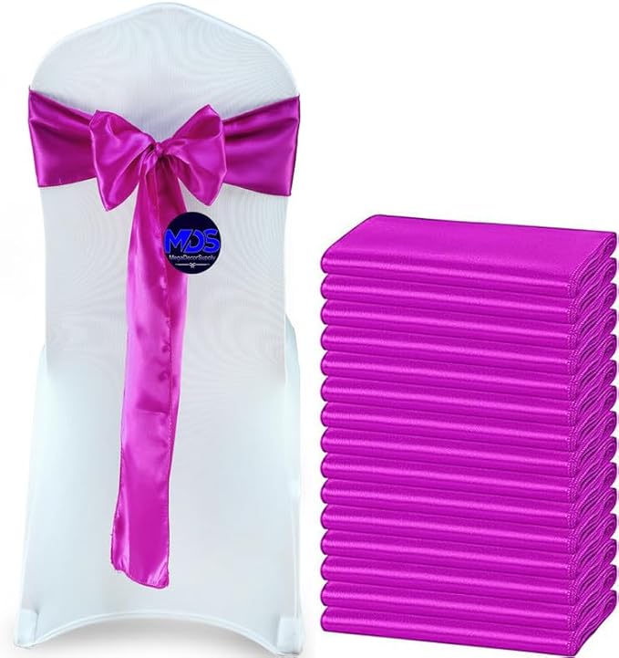 MDS Pack of 300 PCS Satin Chair Sashes Charmeuse Sateen Dining Chair Bows Ribbon Ties Back Sash for Wedding Party Birthday Home Hotel Restaurant Banquet Decoration (7 x 108 Inch, Magenta Violet)