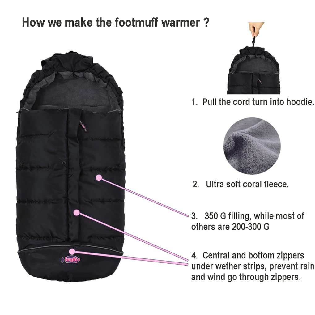 German Designed Universal Stroller Bunting Bag, 5 Way Zippers Style for Baby Easy In & Out of Water Repellent Blanket, Height/Temperature Adjustable Anti-Kick Winter Sleeping Bag