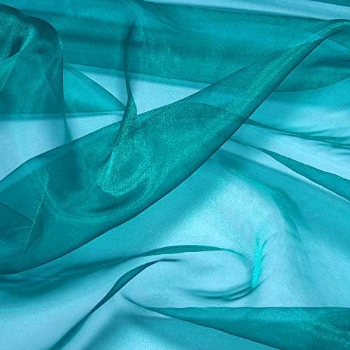 VDS Light Teal Organza Fabric, 15 Yards Continuous, 45” Wide, Wedding Party Decoration Iridescent Crystal Sheer Shiny Organza Tulle Bridal Dress DIY Crafts Costume Sewing Backdrop Arch Cloth