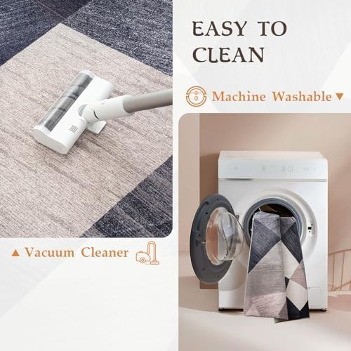 HOMFINE Washable Modern Area Rug - Geometric Style 9x12 Rugs for Living Room, Bedroom, Machine Washable Rug Soft Non Slip Non Shedding Area Rug - Green, 9'x12'