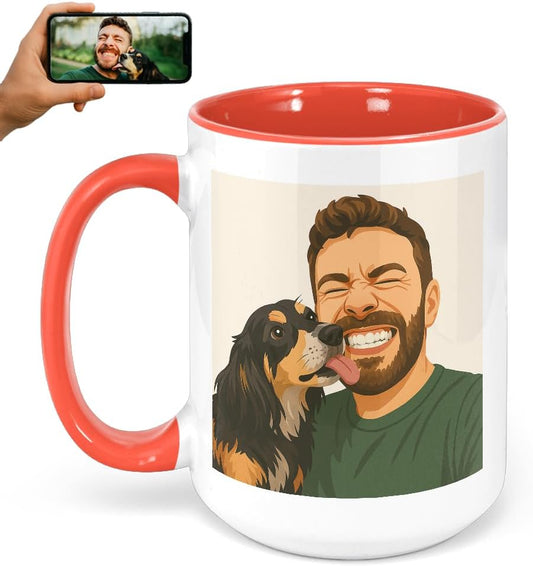 Personalized Coffee Mug, Custom Drawing Portrait Gift, Funny Customized Coffee Gift for Men & Women, Custom Mugs with Pictures, Orange 15oz Customized Ceramic Tea Cup