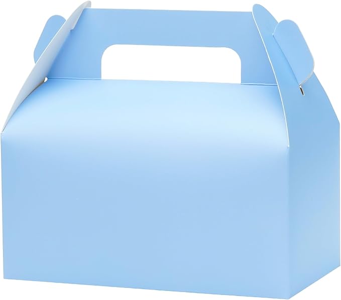 UnicoPak 30 Pack Baby Blue Gable Treat Boxes Party Favor Goodie Bag Boxes for Candy Treats Snacks Cookie Toys for Birthday Party Special Events, 6.5x3.5x3.5 Inches