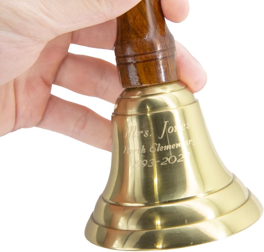 Engravable Brass Bell - School Teacher Handbell - Great Gift for Teachers - Wedding Bell