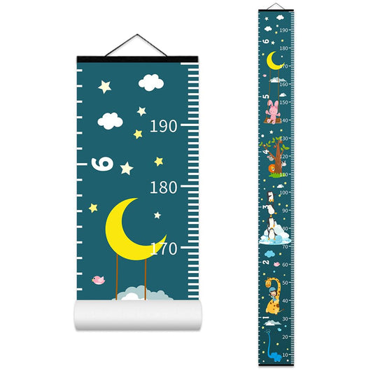 Baby Height Growth Chart - Canvas Height Chart for Kids Baby Child Toddler Boys Girls Growth Chart for Wall Room Nursery Decor Hangable and Removable Measuring Wall Ruler (Moon Rabbit, Black Wood)