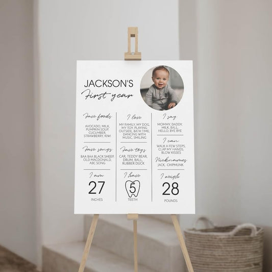 Generic Personalized First Birthday Milestone Poster, Modern 1St Birthday Milestone Sign, My First Year Baby Milestone Board, Design 011
