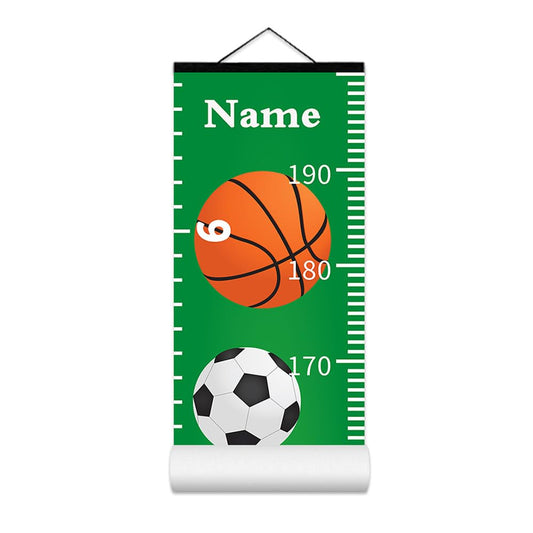 Personalized Growth Chart for Kids, Baby Height Chart with Custom Name, 77"x7.9" Canvas and Black Wood Height Measuring Rulers for Boys Girls Removable Wall Ruler Hanging for Nursery Decor - Sports