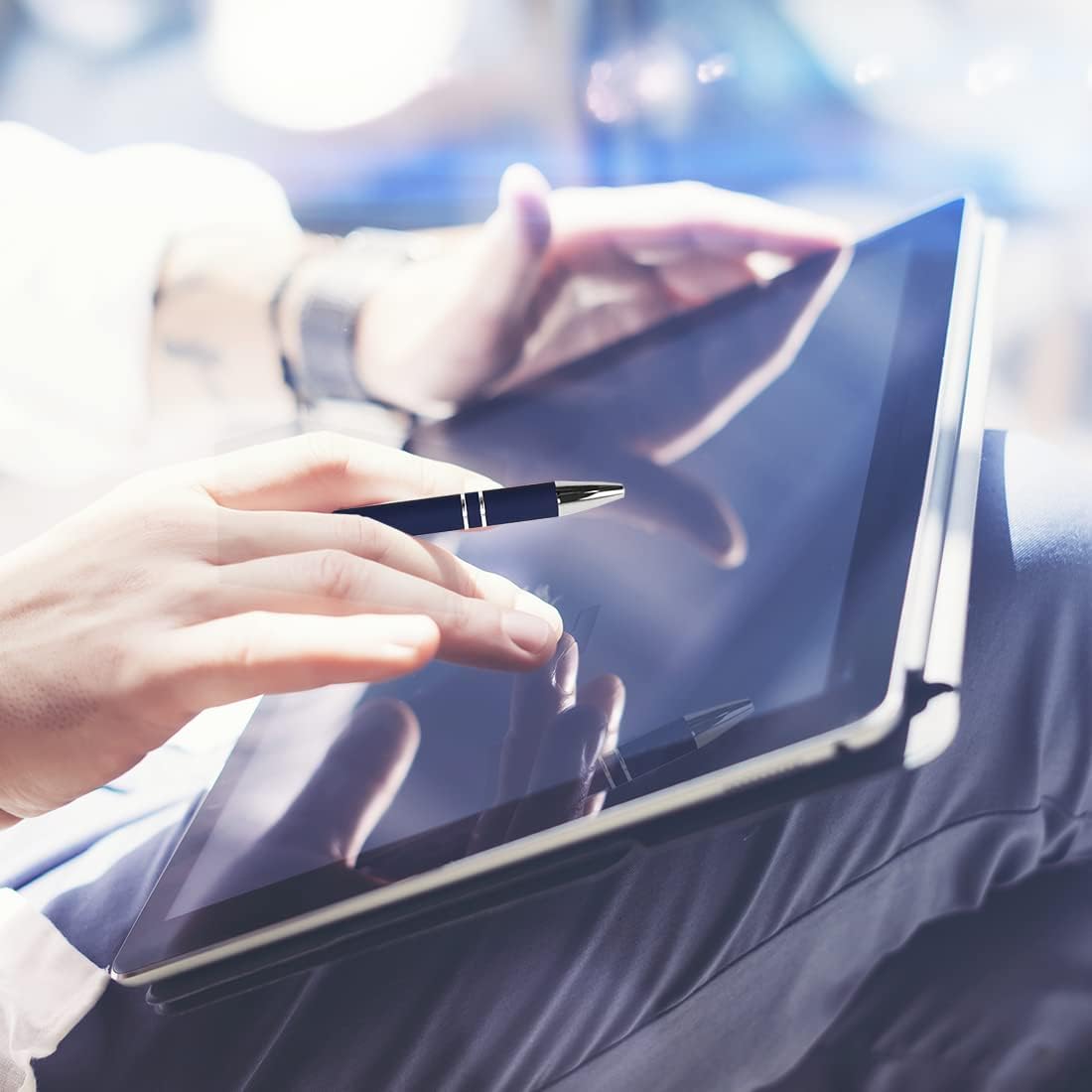 Ballpoint Pen with Stylus Tip, Soft Touch Click Metal Pen, 1.0mm Medium Point, Black Ink, 18 Count(6 Colors)