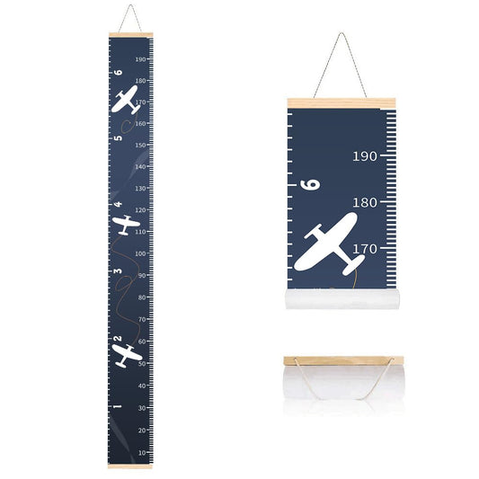 Growth Chart for Kids Height Measurement Ruler for Child Growing Blue Plane Wall Tracker Measuring Stick Maker Toddler Bedroom Nursery Room Decor
