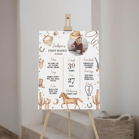 Generic Personalized First Rodeo Milestone Sign, Cowboy 1St Birthday Photo Milestone Poster, Wild West First Birthday Board, Design 015