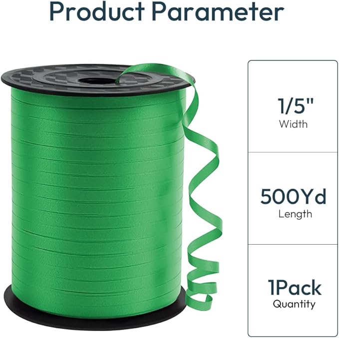 KMER LIFE Premium Green Curling Ribbon, 1/5" Wide x 500 Yards Christmas Curling Ribbons for Gift Wrapping, Party Decoration, Balloon String, Ribbons for Florist Flower (1 Roll)