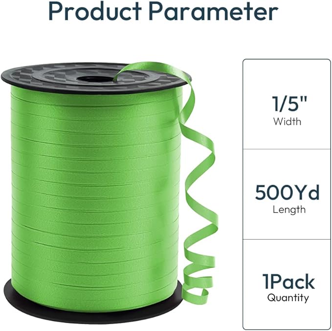 KMER LIFE Premium Apple Green Curling Ribbon, 1/5" Wide x 500 Yards Christmas Curling Ribbons for Gift Wrapping, Party Decoration, Balloon String, Ribbons for Florist Flower (1 Roll)
