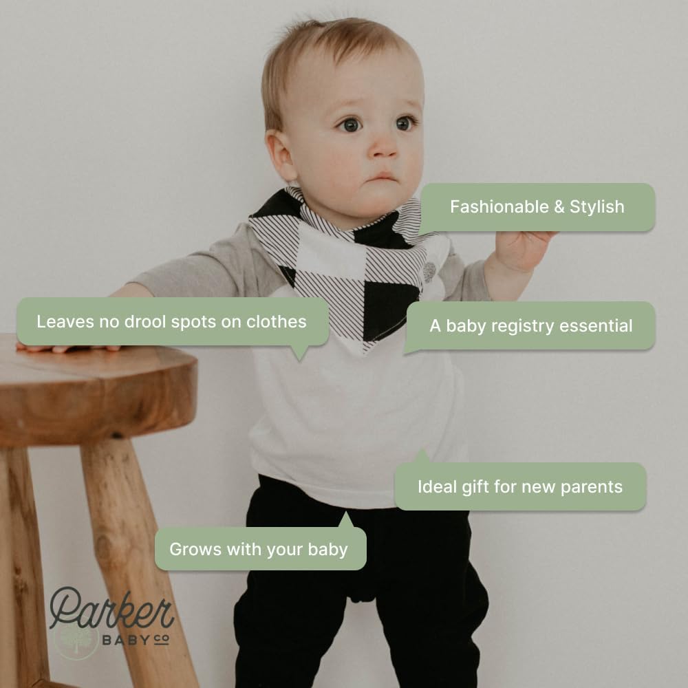 Parker Baby Bandana Drool Bibs 8 Pack Baby Bibs for Boys, Girls, Unisex - Soft & Stylish Teething Bibs for Babies