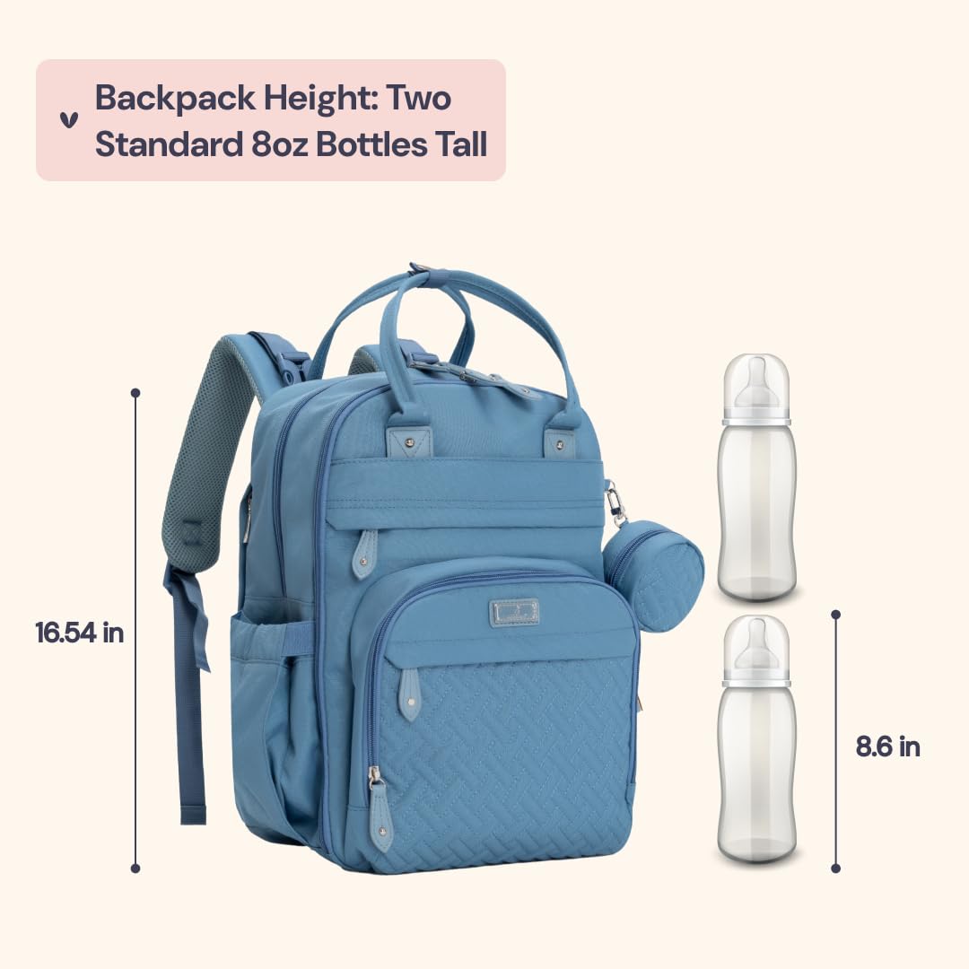BabbleRoo Diaper Bag Backpack - Baby Essentials Travel Tote - Multi function Waterproof Diaper Bag, Travel Essentials Baby Bag with Changing Pad, Stroller Straps & Pacifier Case - Unisex, Light Blue