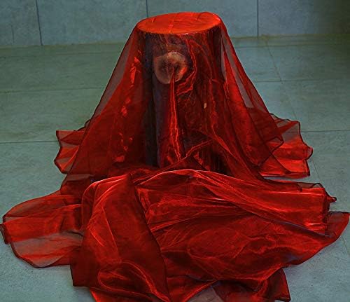 VDS Red Organza Fabric, 40 Yards Continuous, 45” Wide, Wedding Party Decoration Iridescent Crystal Sheer Shiny Organza Tulle Bridal Dress DIY Crafts Costume Sewing Backdrop Arch Cloth