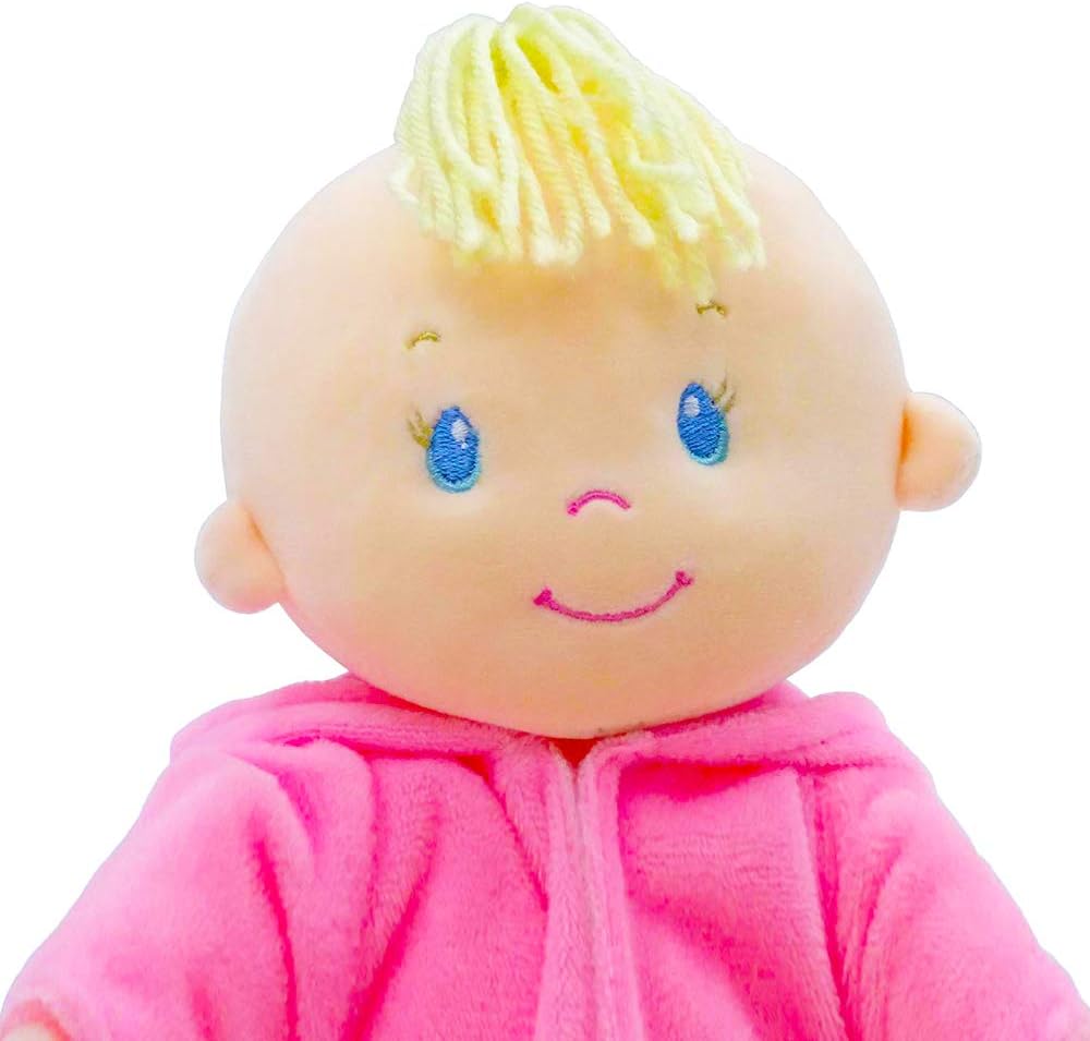 June Garden 12" Sweet Dolly Frida - Stuffed Ultra Soft Baby Bear Doll for Birth and Up - Removable Pink Outfit