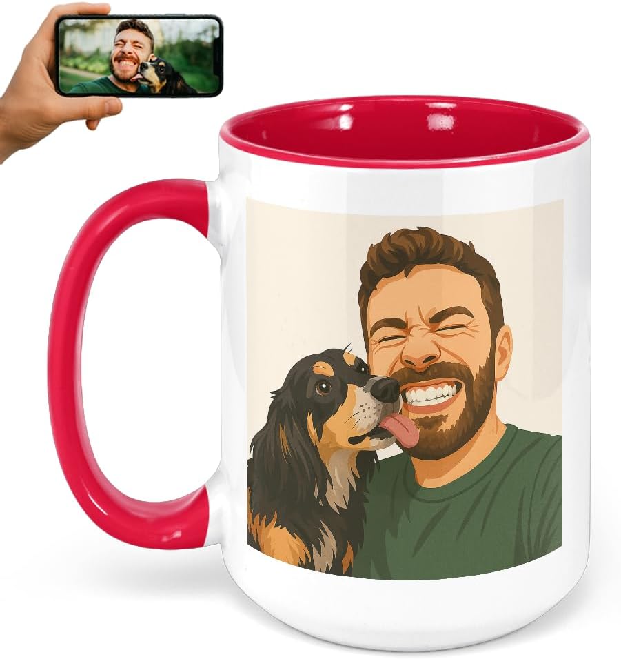 Personalized Coffee Mug, Custom Drawing Portrait Gift, Funny Customized Coffee Gift for Men & Women, Custom Mugs with Pictures, Red 15oz Customized Ceramic Tea Cup