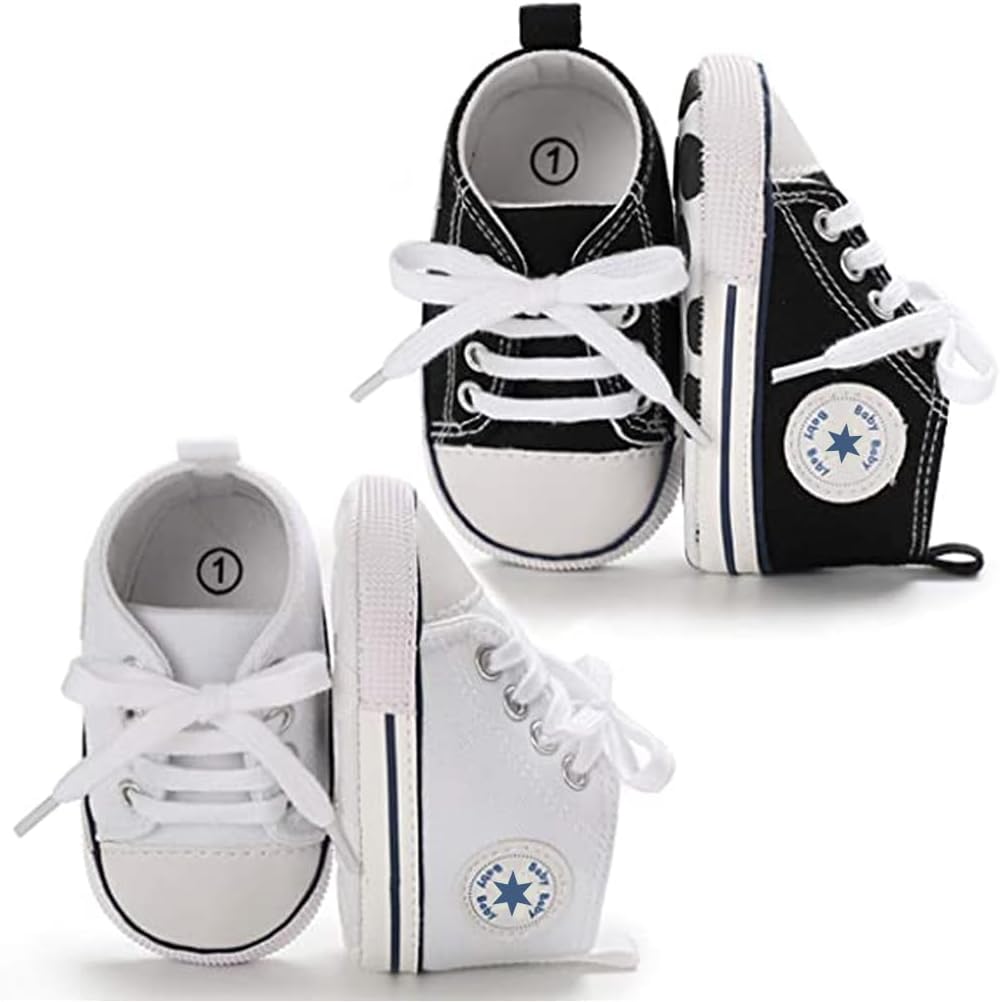 Unisex Baby Girls Boys Canvas High-top Shoes, Newborn Infant Anti-Slip Soft Sole Frist Walking Breathable Sneakers