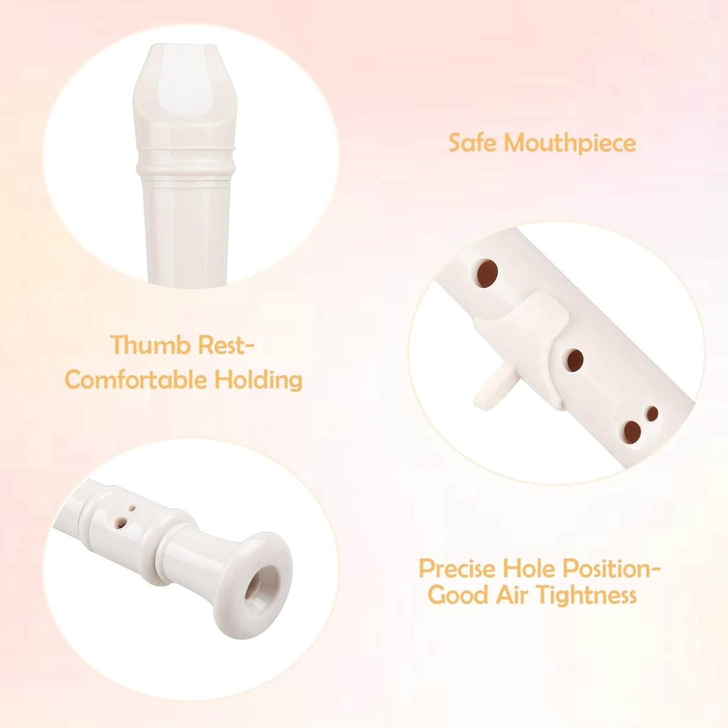 Mr.Power Soprano Recorder ABS Plastic Recorders German Style C Key with Cleaning Rod, Thumb Rest, Fingering Chart, Case Bag (White)