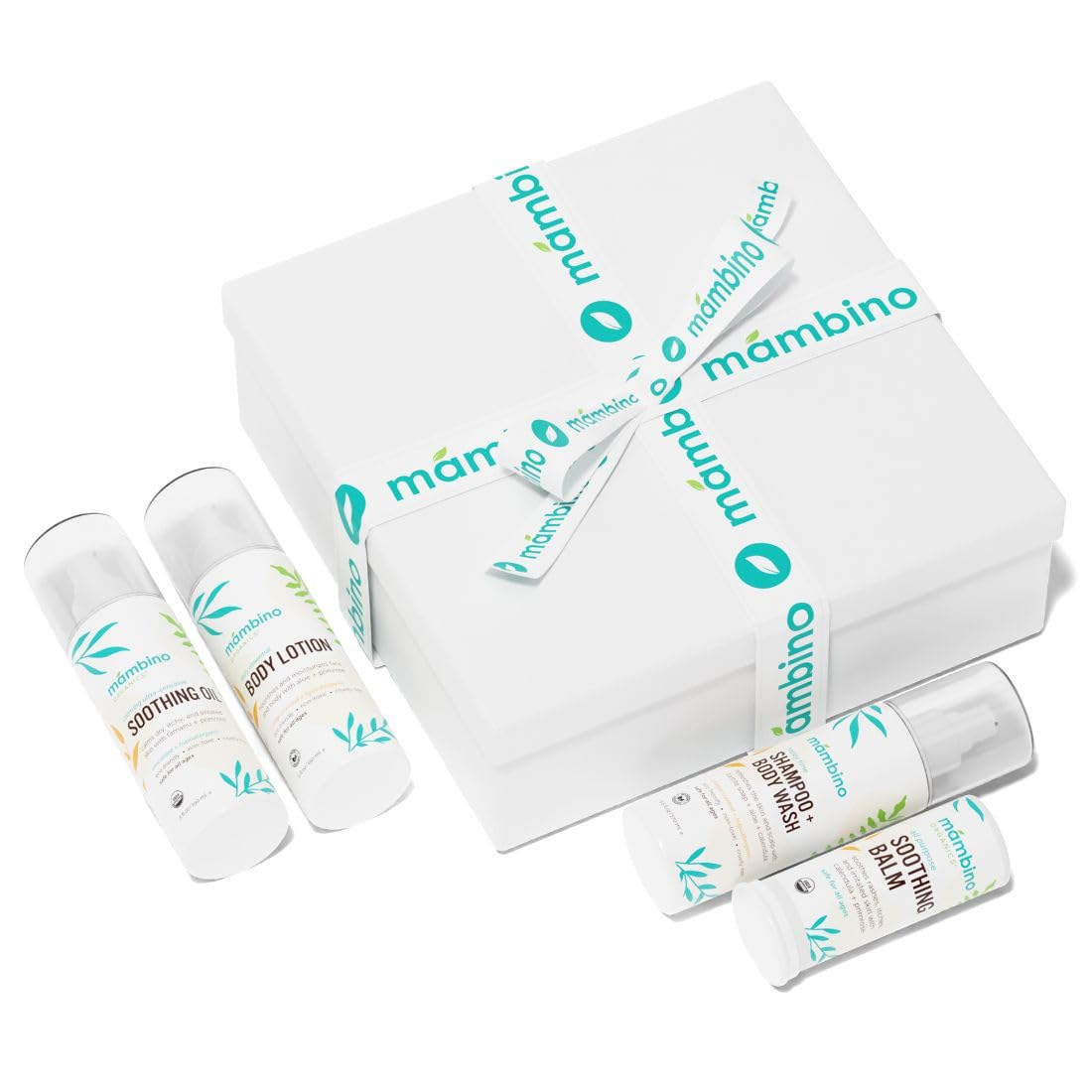 Mambino Organics Baby Arrival Essential Care Gift Set - Organic Baby Care Kit - Vegan & Cruelty-Free 4pc Set - Shampoo, Lotion, Soothing Oil & Balm - Ideal Organic Baby Gift Set for New Moms