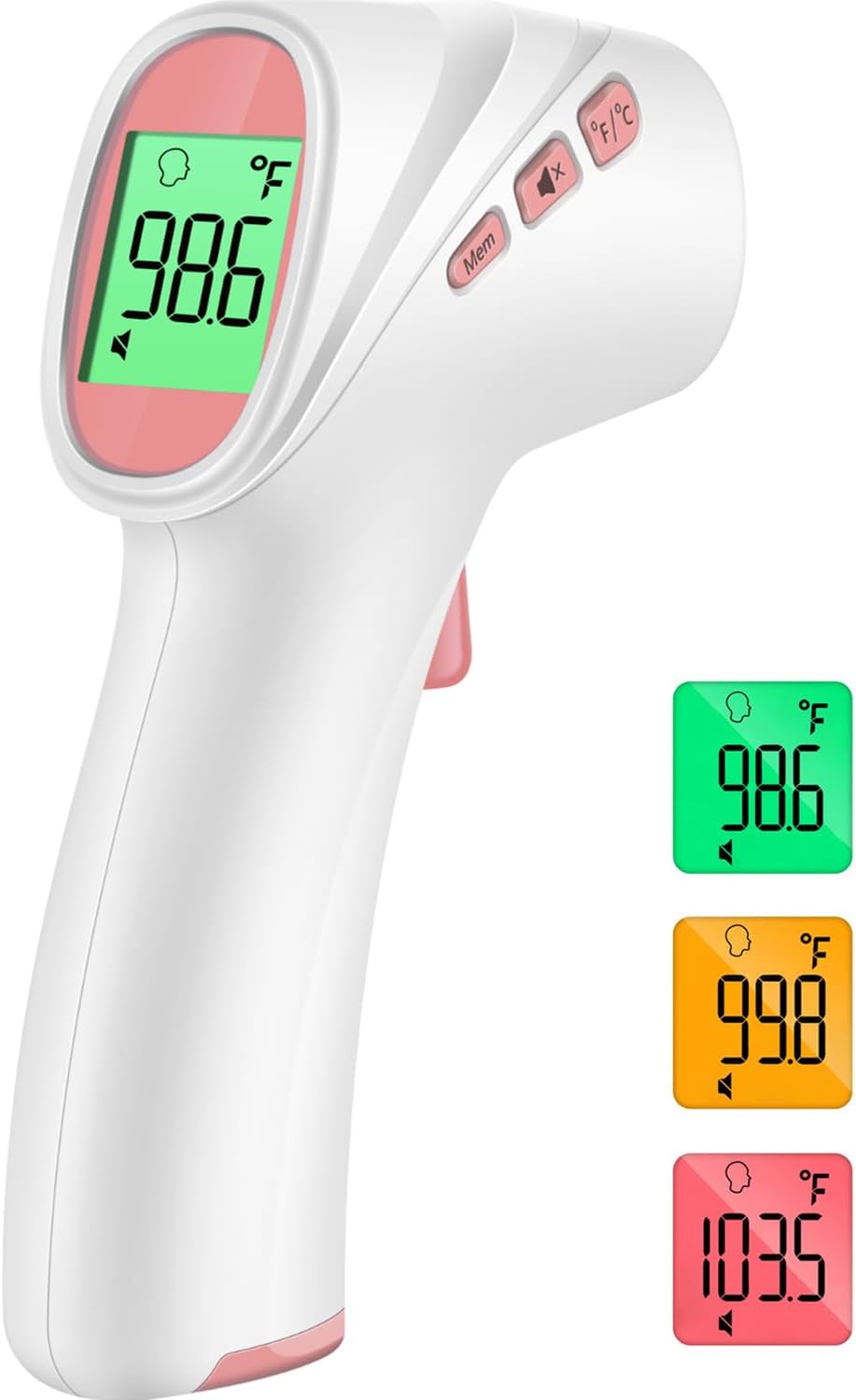 Forehead Thermometer for Adults, Kids & Babies, No-Touch Digital Thermometer with LCD Backlight Display, FSA HSA Eligible, Fever Alarm and 1s Instant Reading - Pink