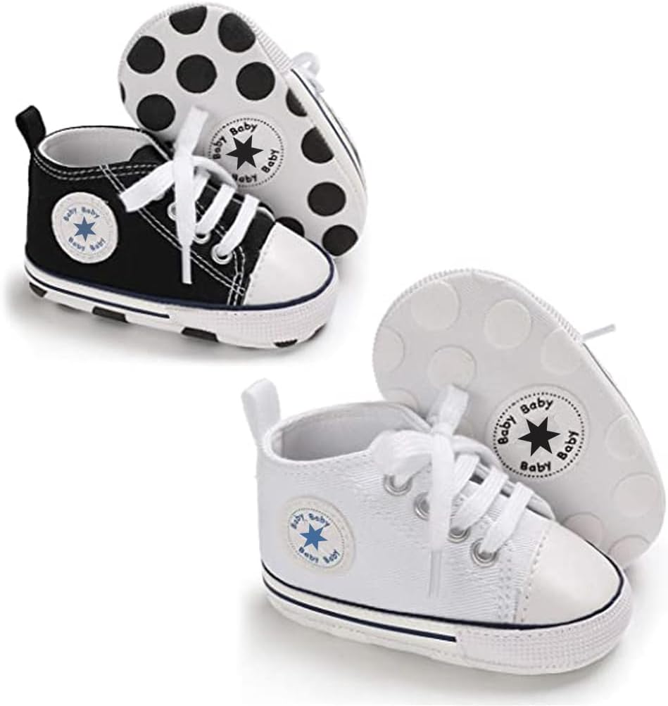 Unisex Baby Girls Boys Canvas High-top Shoes, Newborn Infant Anti-Slip Soft Sole Frist Walking Breathable Sneakers
