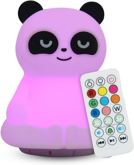 Combined Bluetooth Speaker & LED Nightlight With 9 Color Emissions, Child Friendly Silicone & BPA Free Monkey, USB Recharging, Receives Audio From Computer, Phone Or Tablet, Remote Control (Panda)