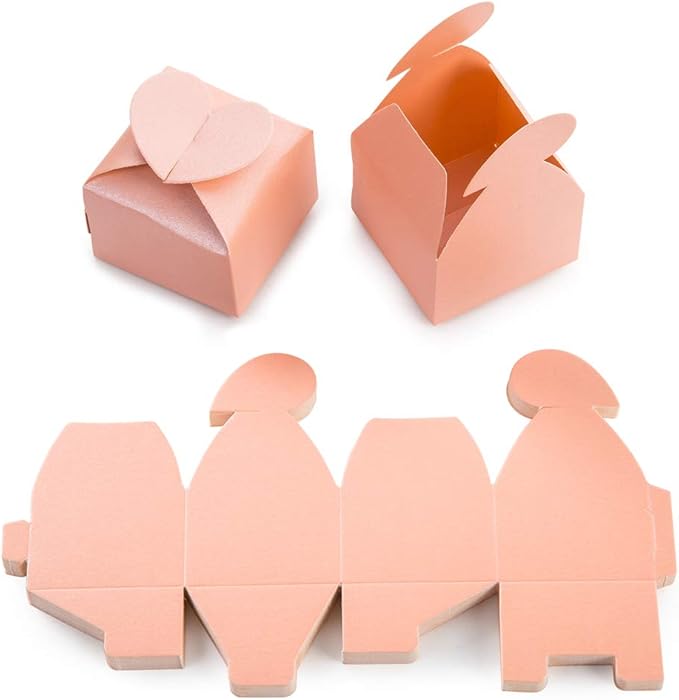 AWELL Pink Favor Box Bulk 2.5x2x2.5 inches with Heart Bow Party Favor Box,Pink,Pack of 50