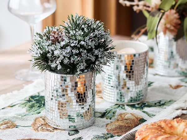 WDHODEC 6 Pcs Disco Vases Bulk Silver Mirror Disco Ball Flower Vase Glass Candle Holder for Wedding Table Centerpieces Decoration 4"