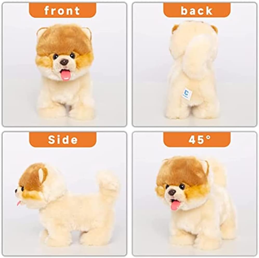 CU-MATE Plush Interactive Pomeranian Dog-Realistic Puppy Electronic Toy Dog with Walking/Barking/Wagging Tail/Talking- Robotic Pet Toy Present for Toddler Girls Boys