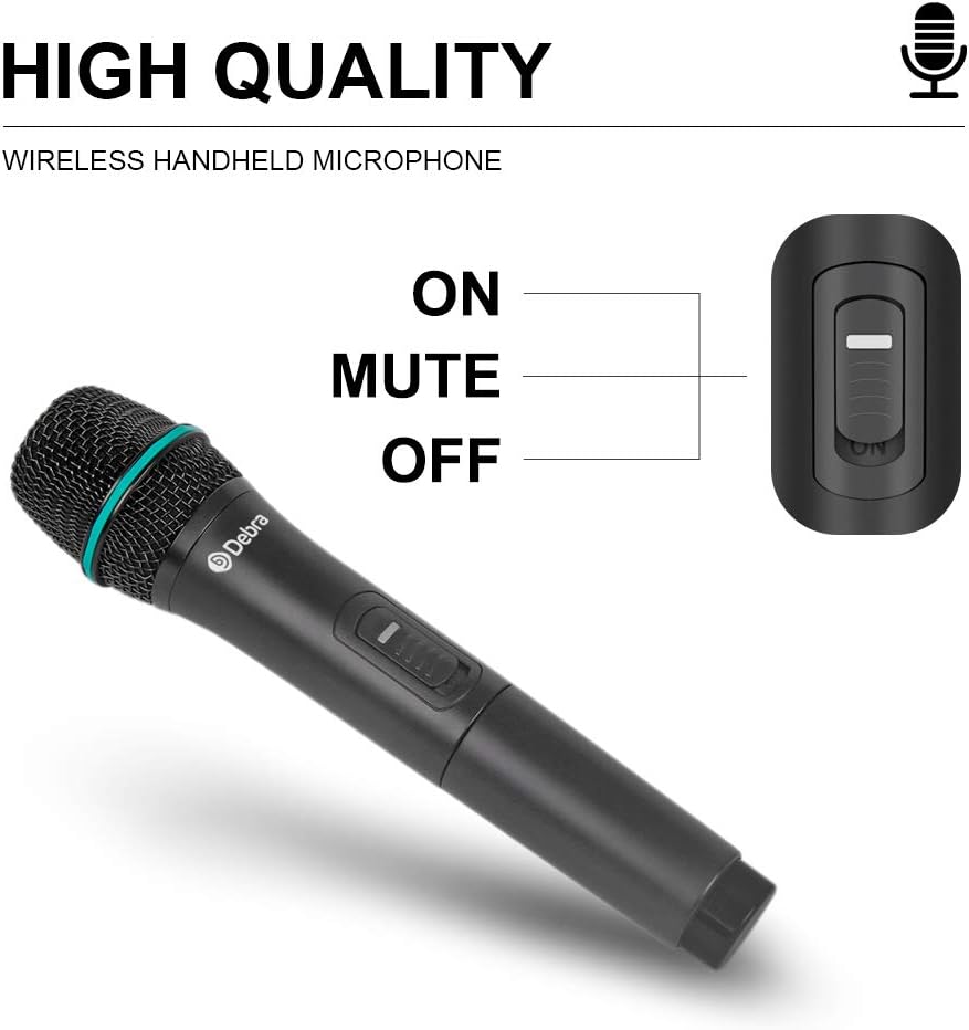 Debra Audio Pro UHF 4 Channel Wireless Microphone System with Cordless Handheld Lavalier Headset Mics, Metal Receiver, Ideal for Karaoke Church Party (with 2 Handheld & 2 Bodypack (A))